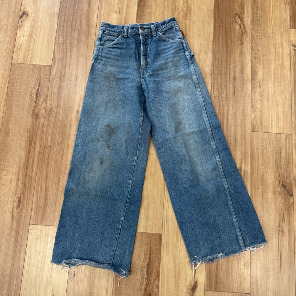 Vtg James Jean Wide Leg Carpenter Jeans High Rise Raw Hem Distressed UNSIZED